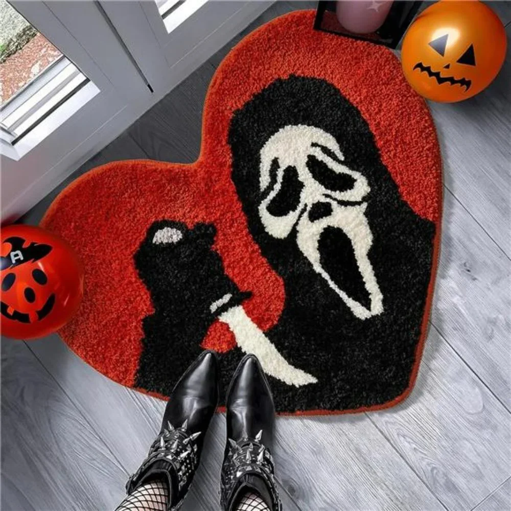 Halloween Bathroom Rugs Black Red Orange Bath Mat Non Slip, Absorbent Washable
